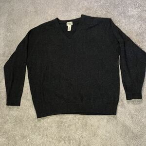 LL Bean 100% Lambswool Sweater Men's XL Charcoal Gray Pullover V-Neck Classic